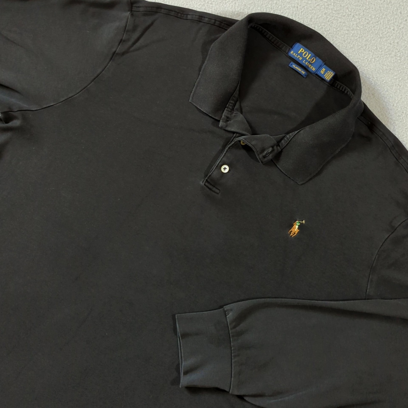 Polo Ralph Lauren Long Sleeve Polo Mens Xl Black Classic Fit Cotton Flesh Pony